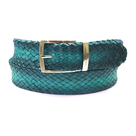 Woven Leather Belt // Turquoise (S)