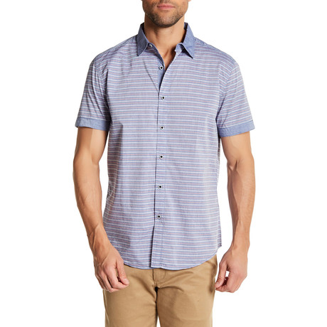 Short-Sleeve Striped Modern Fit Shirt // Navy (M)