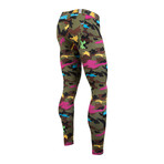 Weekday Camo Full Length Tights // Green Multi + Yellow + Blue (L)