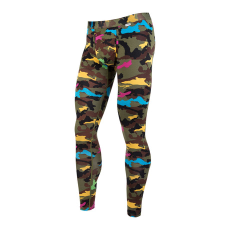 Weekday Camo Full Length Tights // Green Multi + Yellow + Blue (2XS)