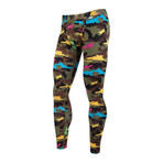 Weekday Camo Full Length Tights // Green Multi + Yellow + Blue (L)