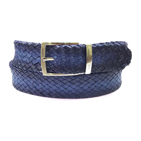 Woven Leather Belt // Navy (S)