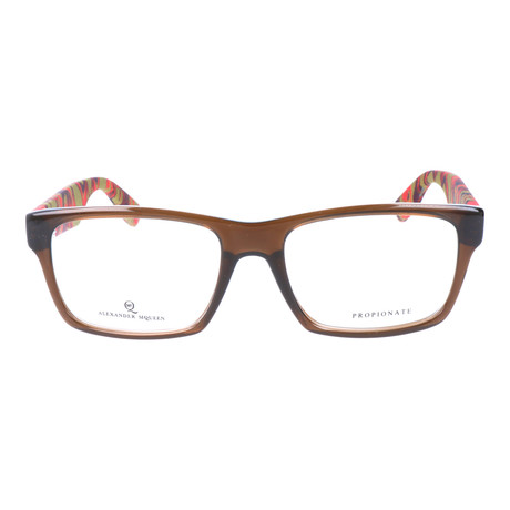 Colorblocked Angular Rectangle Thick Rim Frame // Brown + Red