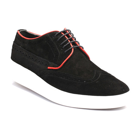 Suede Contrast Piped Wingtip Derby Sneaker // Black (Euro: 40)