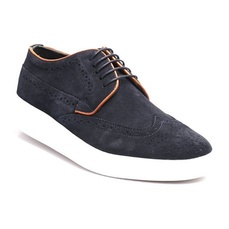 Suede Contrast Piped Wingtip Derby Sneaker // Dark Blue Suede (Euro: 40)