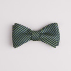 Textured Weave Diagonal Stripe Bow Tie // Green + Blue