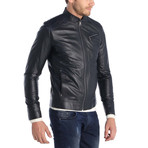 Atayurt Leather Jacket // Navy Blue (S)