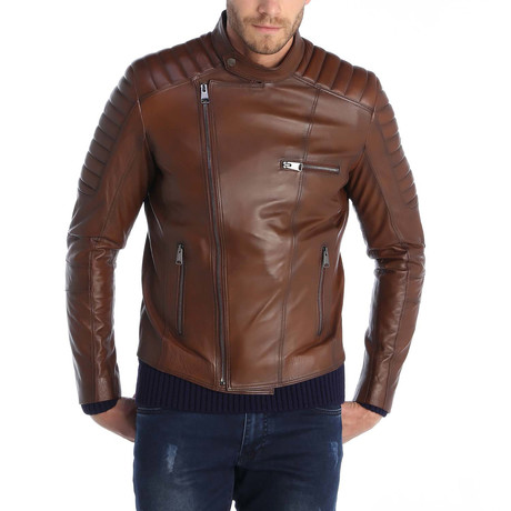 Akbez Leather Jacket // Brown (S)