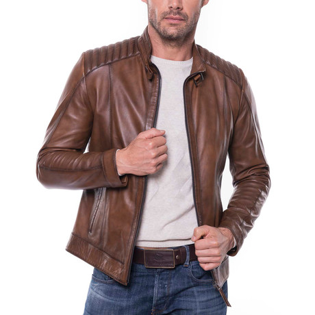 Cilimli Leather Jacket // Cognac (3XL)