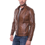Cilimli Leather Jacket // Cognac (L)
