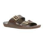 Double Buckle Strap Leather Slide // Dark Brown (Euro: 43)