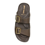 Double Buckle Strap Leather Slide // Dark Brown (Euro: 43)