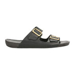 Double Buckle Strap Leather Slide // Black (Euro: 42)