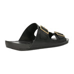 Double Buckle Strap Leather Slide // Black (Euro: 42)