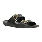 Double Buckle Strap Leather Slide // Black (Euro: 42)