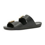 Double Buckle Strap Leather Slide // Black (Euro: 42)