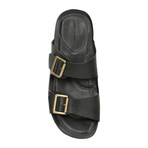 Double Buckle Strap Leather Slide // Black (Euro: 42)