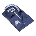 Solid Button-Up Floral Trim // Navy Blue (S)