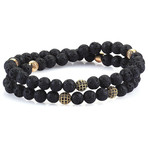 Double Beaded Bracelet // Gold + Lava Stone (Small)