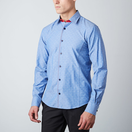Slim Fit Plaid-Trim Button-Up Shirt // Blue (XS)