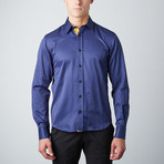 Slim Fit Stripe-Trim Button-Up Shirt // Navy (2XL)