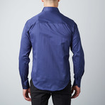 Slim Fit Stripe-Trim Button-Up Shirt // Navy (2XL)