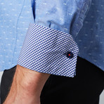 Slim Fit Plaid-Trim Button-Up Shirt // Blue (3XL)