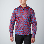 Paisley Solid-Trim Button-Up Shirt // Red (S)