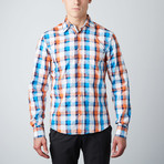 Mixed Check Button-Up Shirt // Orange + Blue (M)