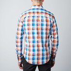 Mixed Check Button-Up Shirt // Orange + Blue (M)