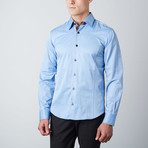 Plaid-Trim Button-Up Shirt // Blue (M)