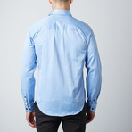 Plaid-Trim Button-Up Shirt // Blue (XL)