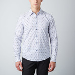 Jacquard Floral-Trim Button-Up Shirt // Navy (L)