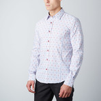 Jacquard Floral-Trim Button-Up Shirt // Slate + Red (M)