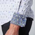 Jacquard Floral-Trim Button-Up Shirt // Navy (L)