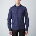 Check-Trim Button-Up Shirt // Dark Blue (3XL)