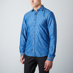 Falling Leaves Button-Up Shirt // Indigo + Orange (L)