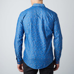 Falling Leaves Button-Up Shirt // Indigo + Orange (L)