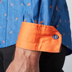 Falling Leaves Button-Up Shirt // Indigo + Orange (L)