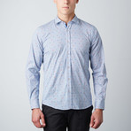 Floral Pinstripe Button-Up Long Sleeve Shirt // Blue + White (M)