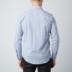 Floral Pinstripe Button-Up Long Sleeve Shirt // Blue + White (S)