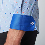 Floral Pinstripe Button-Up Long Sleeve Shirt // Blue + White (2XL)