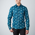 Paisley Solid-Trim Button-Up Shirt // Green (L)