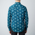 Paisley Solid-Trim Button-Up Shirt // Green (L)