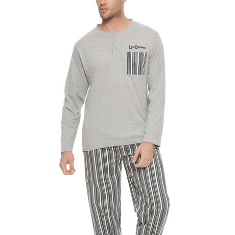 Striped Long Sleeve Cotton Pajama Set // Grey Melange (S)