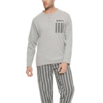 Striped Long Sleeve Cotton Pajama Set // Grey Melange (2XL)