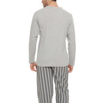 Striped Long Sleeve Cotton Pajama Set // Grey Melange (2XL)