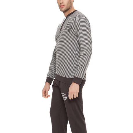 Henley Long Sleeve Cotton Pajama Set // Dark Grey (S)