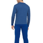 Henley Long Sleeve Cotton Pajama Set // Blue (S)