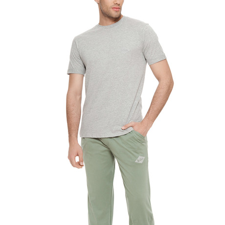 Diamond Short Sleeve Cotton Pajama Set // Grey Melange + Green (S)